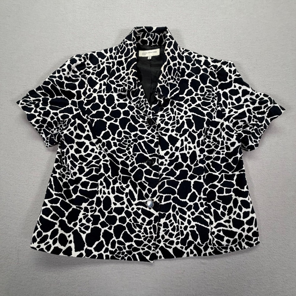Jones New‎ York Jacket Womens Large Good Black White Animal Print Short Sleeve
